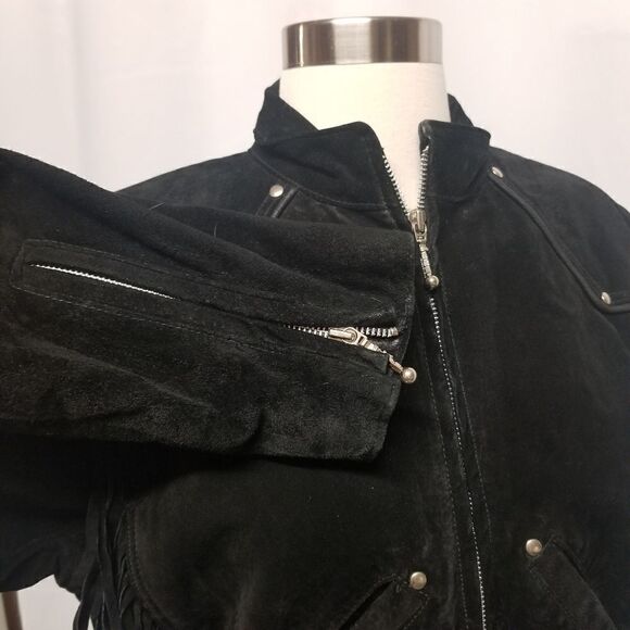 Vintage 90s y2k Wilsons Leather Jacket Western Fringe Black Suede Punk Rock Md - Picture 6 of 10